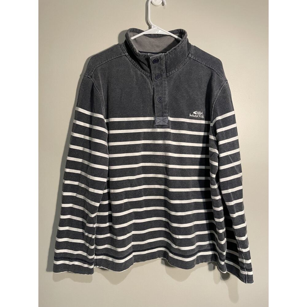 Weird‎ Fish 1/4 Button Top Mens L Stripe Cotton Long Sleeve Casual